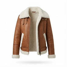 Load image into Gallery viewer, Women Shearling Leather Jacket - B3 Bomber Aviator Coat - Brown Sheepskin Jacket