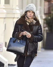 Load image into Gallery viewer, Women's Black Real Sheepskin Leather Bomber Jacket with Premium Shearling
