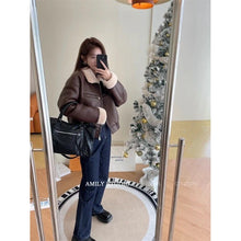 Load image into Gallery viewer, Women's 100% Wool Lamb Fur Lined Motorcycle Short Bomber Jacket Flight Coat Warm