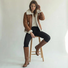 Load image into Gallery viewer, Women Shearling Leather Jacket - B3 Bomber Aviator Coat - Brown Sheepskin Jacket