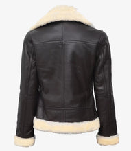 Load image into Gallery viewer, Women's Real Leather Dark Brown B3 Bomber Shearling Jacket