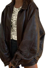 Load image into Gallery viewer, Women&#39;s Handmade Oversized Real Leather Vintage Brown Bomber Jacket
