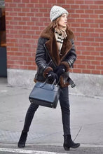 Load image into Gallery viewer, Women's Black Real Sheepskin Leather Bomber Jacket with Premium Shearling