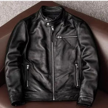 Load image into Gallery viewer, Men&#39;s Leather Jacket Biker Style Real Lambskin Black Leather Moto Jacket
