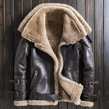 Load image into Gallery viewer, Women's Aviator RAF Bomber Flying leather Jacket Double Collar Shearling Coat N9