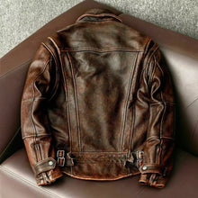 Load image into Gallery viewer, Men’s Motorcycle Vintage Cafe Racer Distressed Brown Biker Real Leather Jacket
