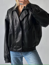 Load image into Gallery viewer, 90&#39;s Vintage Oversize Jacket, women&#39;s Vintage Real Leather Straight, ladies
