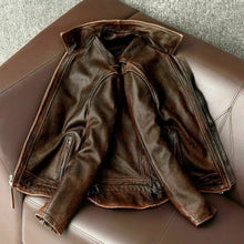 Load image into Gallery viewer, Men’s Motorcycle Vintage Cafe Racer Distressed Brown Biker Real Leather Jacket
