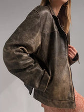 Load image into Gallery viewer, 60s Oversized Leather Jacket Womens Handmade Distressed Brown Genuine Leather
