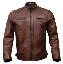 Load image into Gallery viewer, Men&#39;s Café Racer Biker Leather Jacket Black Brown Motorcycle Genuine Leather
