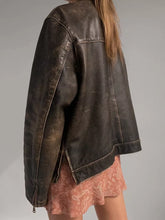 Load image into Gallery viewer, 60s Oversized Leather Jacket Womens Handmade Distressed Brown Genuine Leather
