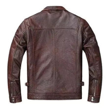 Load image into Gallery viewer, Men&#39;s Distressed Brown Leather Jacket Biker Vintage Cafe Racer Waxed Jacket
