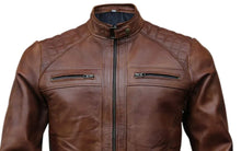 Load image into Gallery viewer, Men&#39;s Café Racer Biker Leather Jacket Black Brown Motorcycle Genuine Leather
