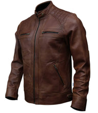 Load image into Gallery viewer, Men&#39;s Café Racer Biker Leather Jacket Black Brown Motorcycle Genuine Leather
