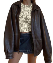 Load image into Gallery viewer, Women&#39;s Handmade Oversized Real Leather Vintage Brown Bomber Jacket
